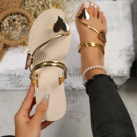 Summer PU Women's Flat Sandals, Comfortable Toe Post Beach Shoes With Rhinestone - Picture 1 of 6